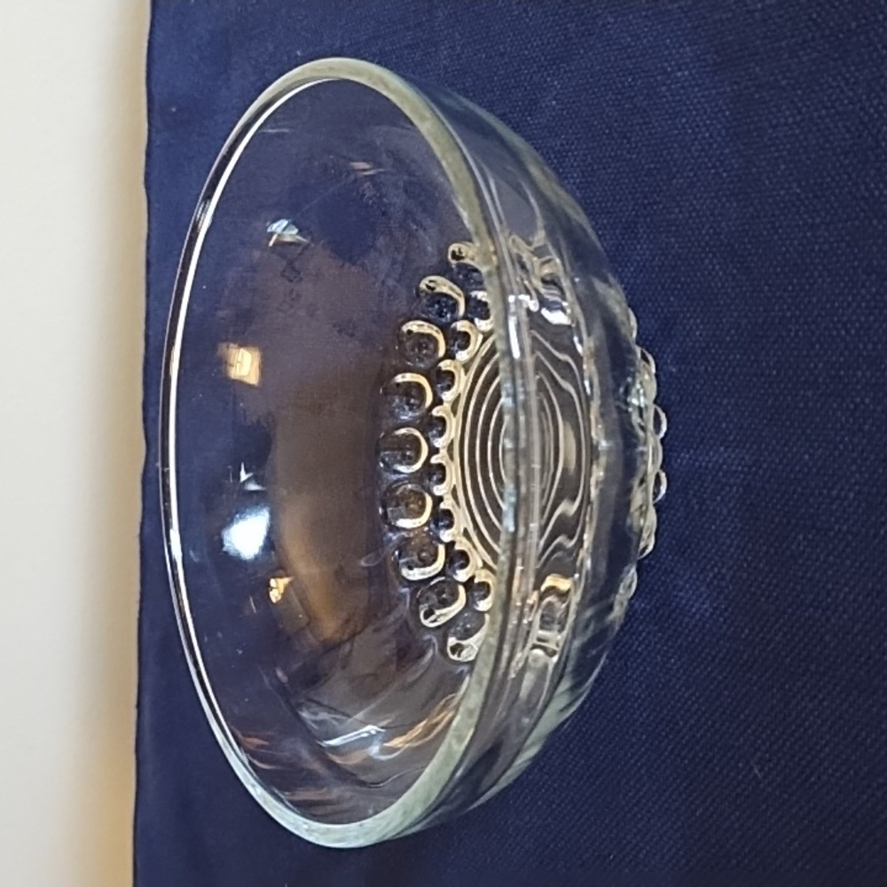 FEDERAL GLASS CO., COLUMBIA PATTERN, BEAUTIFUL BEADED BASE, CLEAR GLASS, VINTAGE